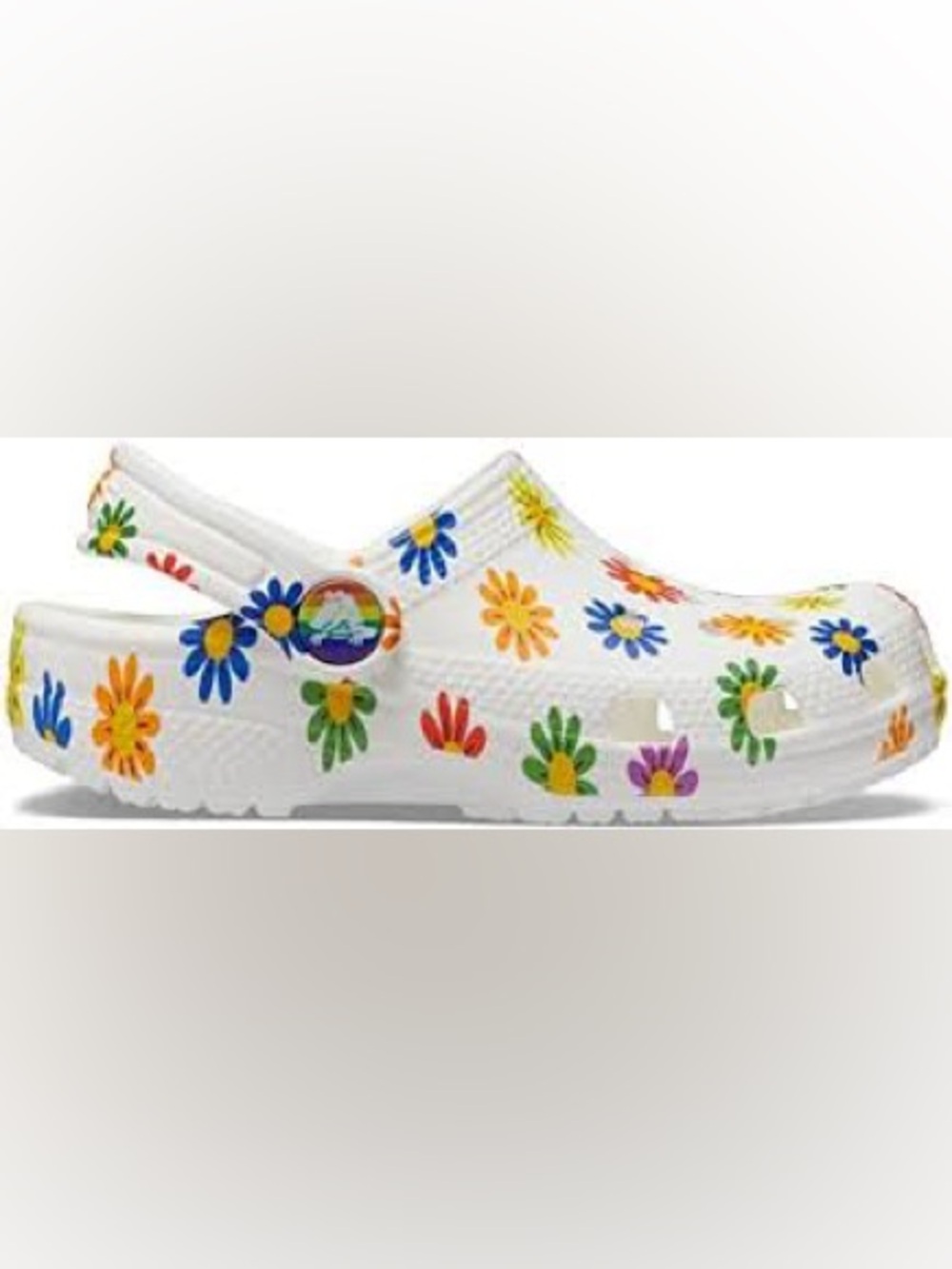 CROCS NWOT White Clogs with Multicolor Daisy Print, Size 8